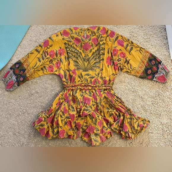 RHODE RESORT Ella pink yellow floral long sleeve knee length dress medium m - Picture 5 of 7